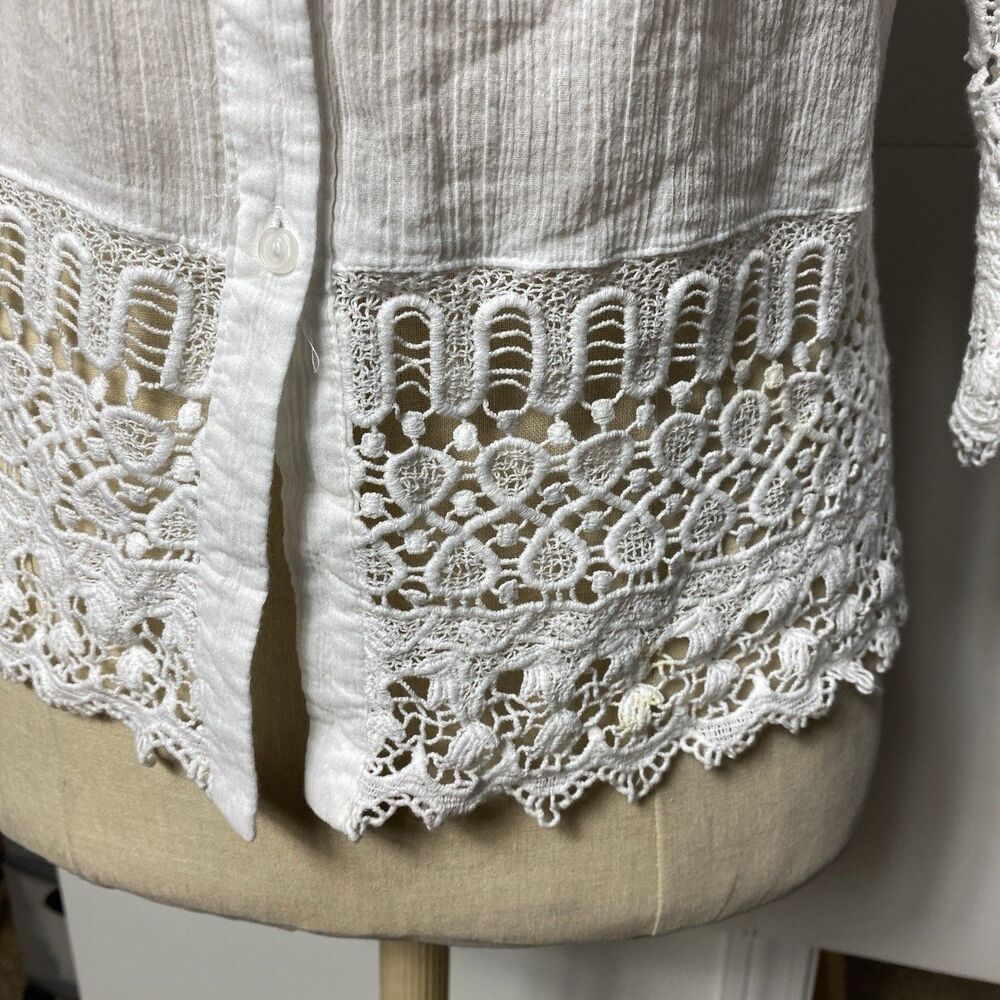 Silkland White Blouse With Crochet Trim Size L - Picture 3 of 4